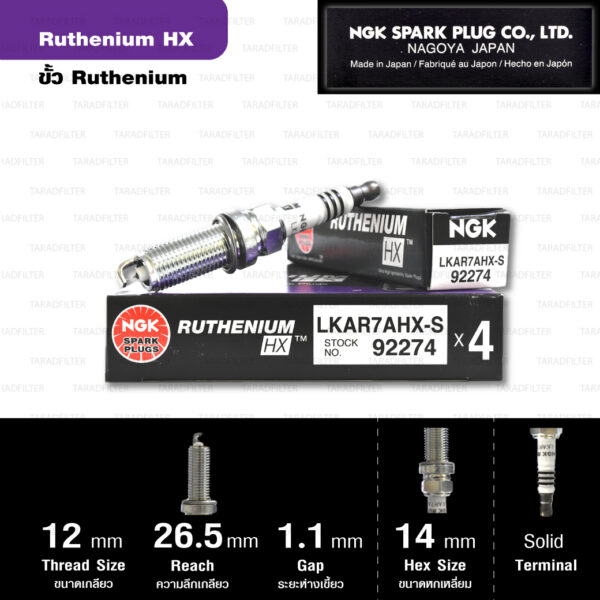 NGK หัวเทียน Ruthenium HX ขั้ว Ruthenium LKAR7AHX-S ใช้สำหรับรถ Toyota Corolla Altis 1.6, 1.8, 2.0, Corolla All New Altis 1.6L, Prius, Mazda Skyactive ( ใช้อัพเกรด ILKAR7B11, ILKAR7L11 ) - Made in Japan