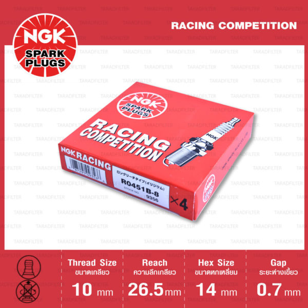 หัวเทียน NGK R0451B-8 ขั้ว Iridium Racing กล่องแดง ใช้สำหรับ Honda CRF250R 2010-2013