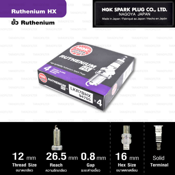 NGK หัวเทียน Ruthenium HX ขั้ว Ruthenium LKR8BHX-S - Made in Japan