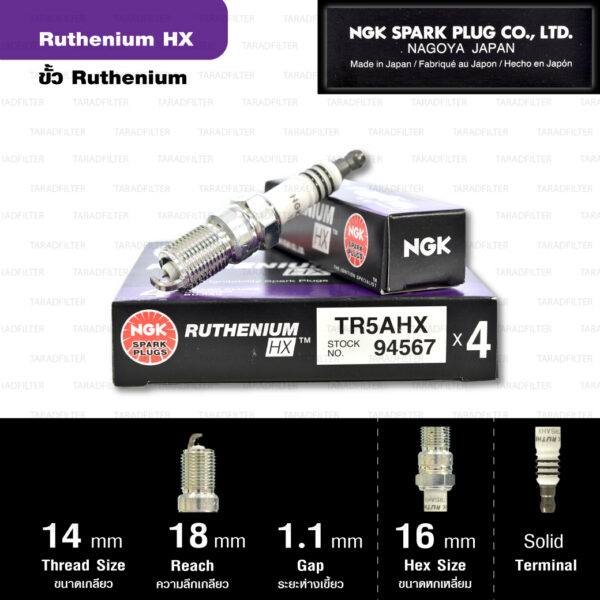 NGK หัวเทียน Ruthenium HX ขั้ว Ruthenium TR5AHX ( ใช้อัพเกรด TR55IX )- Made in Japan