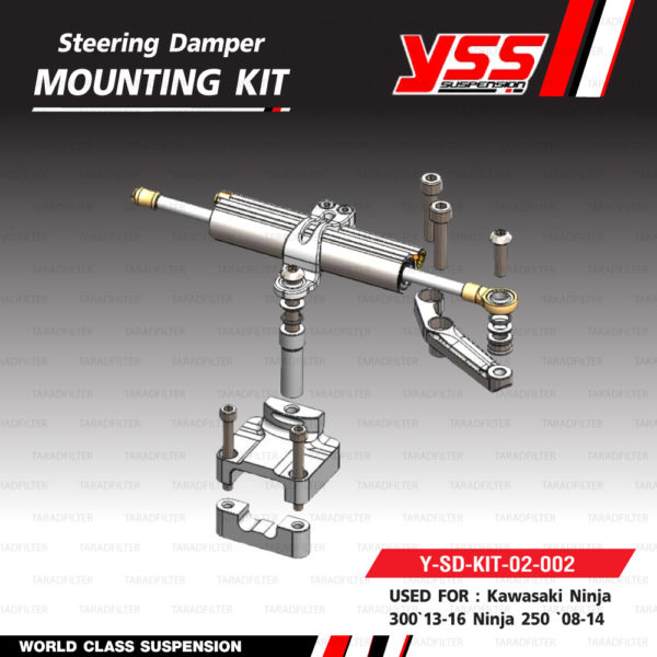 ชุดกันสะบัด YSS STEERING DAMPER CLAMP A SET พร้อมขาจับ สี Platinum สำหรับมอเตอร์ไซค์ NINJA300 '13-'16 / NINJA250 '08-'16 [ EG188-078C-01-R , Y-SD-KIT-02-002 ]