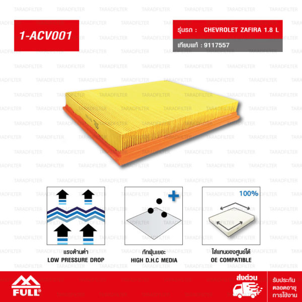 FULL ไส้กรองอากาศ Chevrolet ZAFIRA เชฟโรเลต ซาฟิร่า 1.8L #9117557 [ 1-ACV001 ]