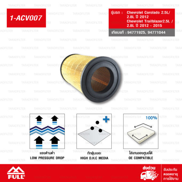 FULL ไส้กรองอากาศ Chevrolet Corolado เชฟโรเลต โคโลราโด 2.5L/ 2.8L ปี 2012-2015 และ Chevrolet Trailblazer เชฟโรเลต เทรลเบลเซอร์ 2.5L /2.8L ปี 2012 - 2015 (1-ACV007)