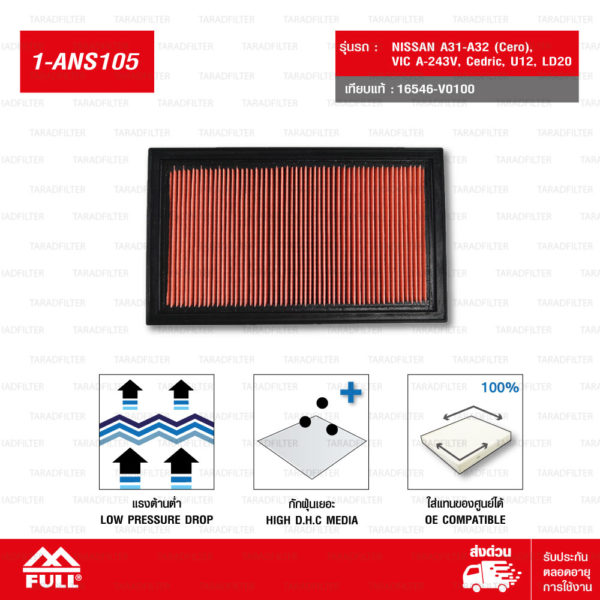 FULL ไส้กรองอากาศ NISSAN A31-A32 ( Cefiro เซฟิโร่ ), VIC A-243V, Cedric เซดดริก,U12,LD20 #16546-V0100 [1-ANS105]