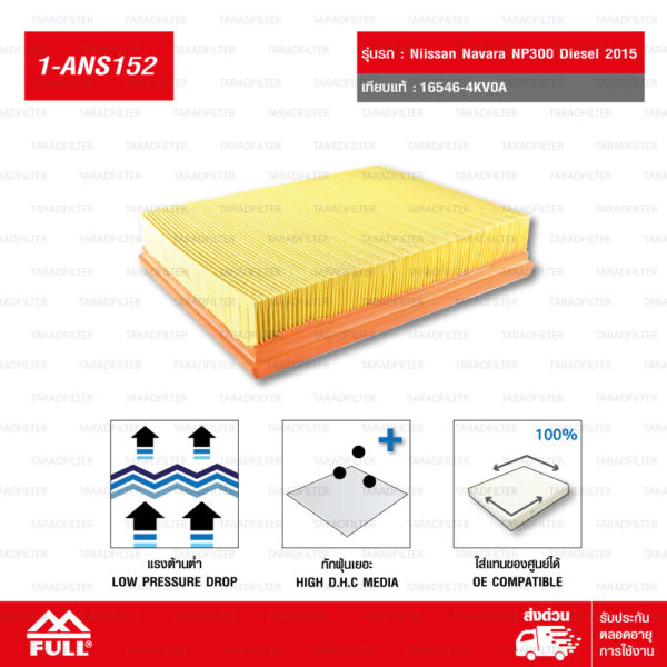 FULL ไส้กรองอากาศ รถกระบะ นิสสัน นาวาร่า เอ็นพี 300 ดีเซล Nissan Navara NP300 D 2015' #16546-4KV0A [1-ANS152]