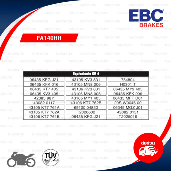 EBC ผ้าเบรก รุ่น Sintered HH ใช้สำหรับรถ CB400 (NC31) / CB500X / CB650F / CBR650F / Z800 / Z900 / Tiger800 [ FA140HH ]