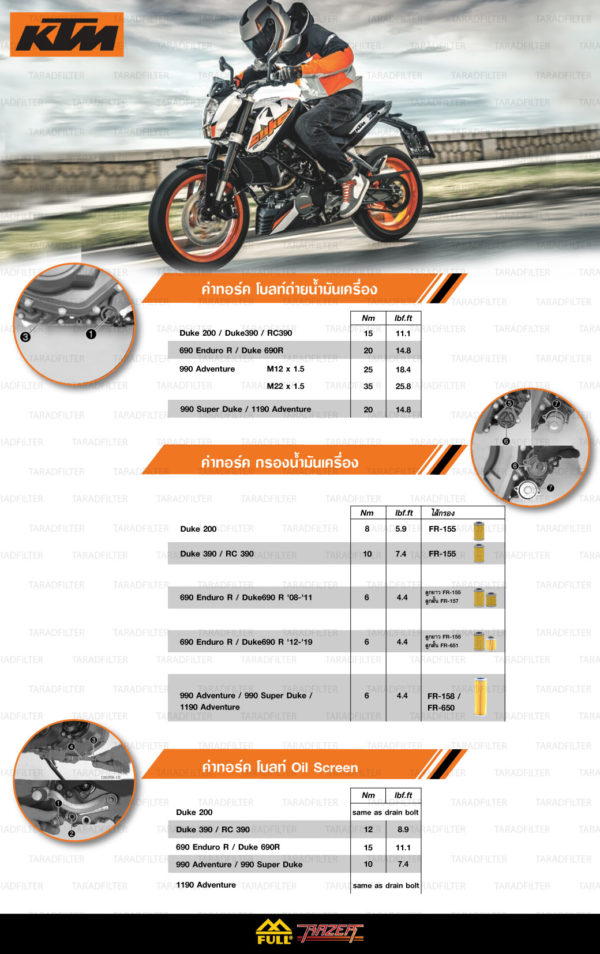 KTM oil set torque