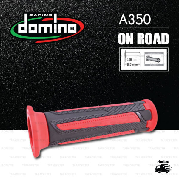 DOMINO MANOPOLE GRIP ปลอกแฮนด์ รุ่น A350 สีดำ-แดง ใช้สำหรับรถมอเตอร์ไซค์ [ 1 คู่ ]