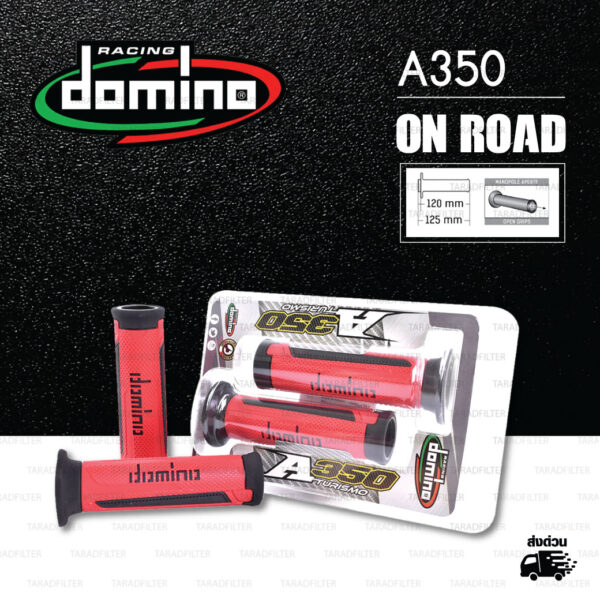 DOMINO MANOPOLE GRIP ปลอกแฮนด์ รุ่น A350 สีแดง-ดำ ใช้สำหรับรถมอเตอร์ไซค์ [ 1 คู่ ]