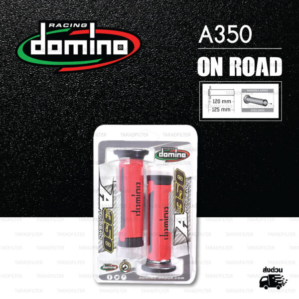 DOMINO MANOPOLE GRIP ปลอกแฮนด์ รุ่น A350 สีแดง-ดำ ใช้สำหรับรถมอเตอร์ไซค์ [ 1 คู่ ]