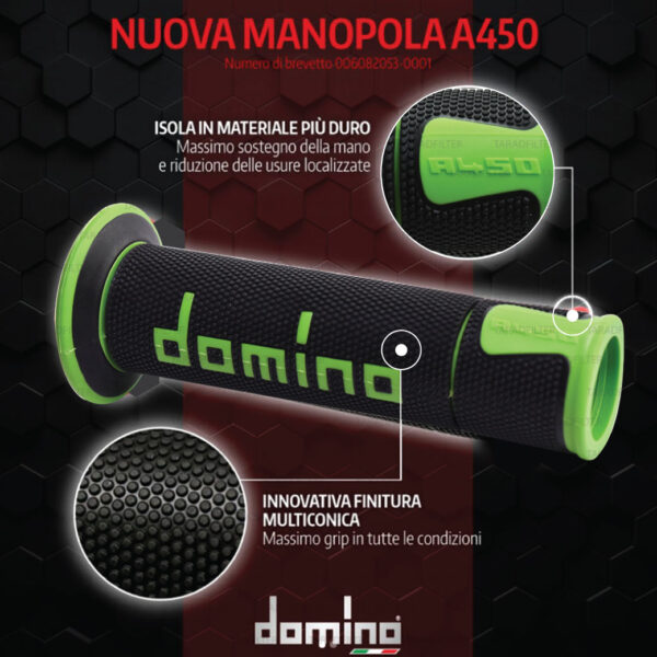 DOMINO MANOPOLE GRIP ปลอกแฮนด์ รุ่น A450 รุ่นใหม่ล่าสุด สีดำ-เขียว ใช้สำหรับรถมอเตอร์ไซค์ [ 1 คู่ ]