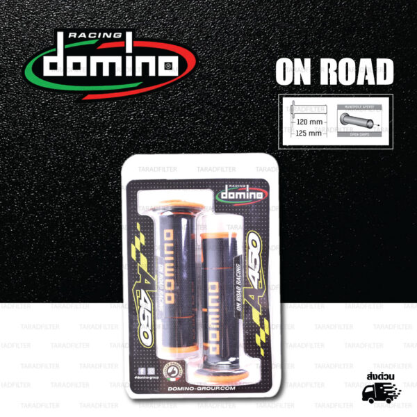 DOMINO MANOPOLE GRIP ปลอกแฮนด์ รุ่น A450 รุ่นใหม่ล่าสุด สีดำ-ส้ม ใช้สำหรับรถมอเตอร์ไซค์ [ 1 คู่ ]