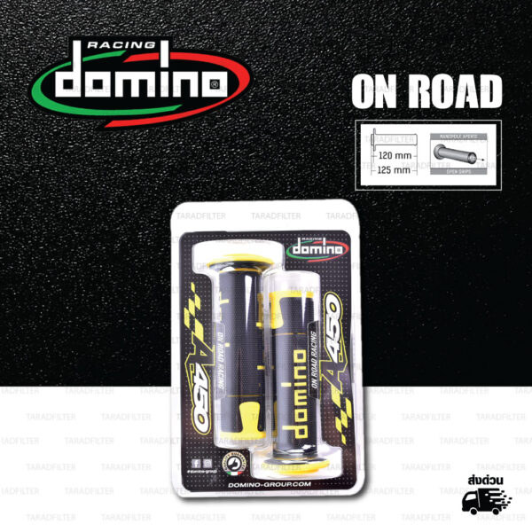 DOMINO MANOPOLE GRIP ปลอกแฮนด์ รุ่น A450 รุ่นใหม่ล่าสุด สีดำ-เหลือง ใช้สำหรับรถมอเตอร์ไซค์ [ 1 คู่ ]