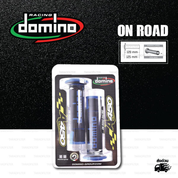 DOMINO MANOPOLE GRIP ปลอกแฮนด์ รุ่น A450 รุ่นใหม่ล่าสุด สีดำ-น้ำเงิน ใช้สำหรับรถมอเตอร์ไซค์ [ 1 คู่ ]