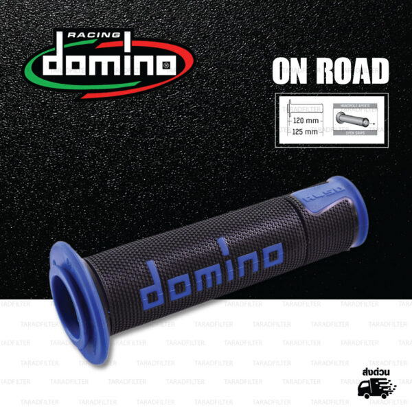 DOMINO MANOPOLE GRIP ปลอกแฮนด์ รุ่น A450 รุ่นใหม่ล่าสุด สีดำ-น้ำเงิน ใช้สำหรับรถมอเตอร์ไซค์ [ 1 คู่ ]