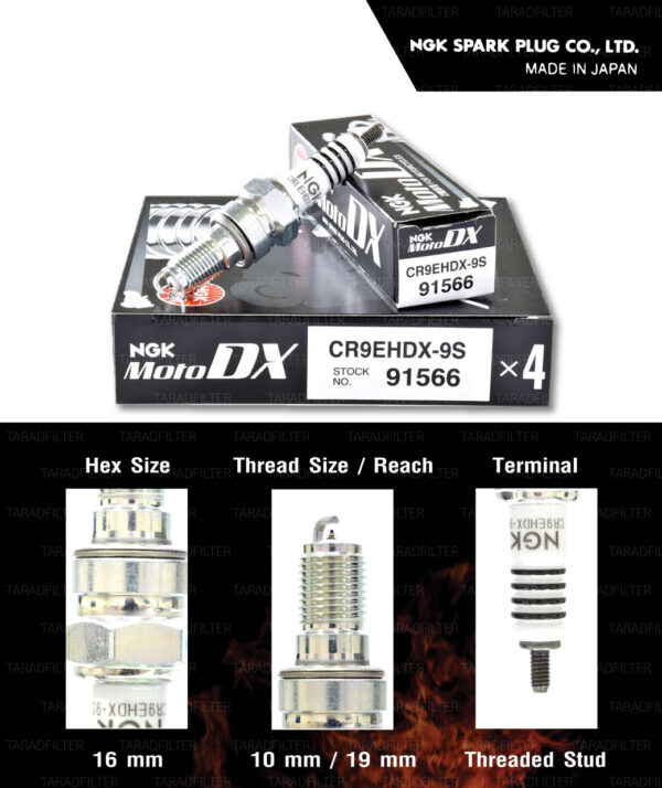 NGK หัวเทียน MotoDX ขั้ว Ruthenium CR9EHDX-9S [ ใช้สำหรับ CB650F / CBR650F / CBR1000RR ] (1 หัว) - Made in Japan