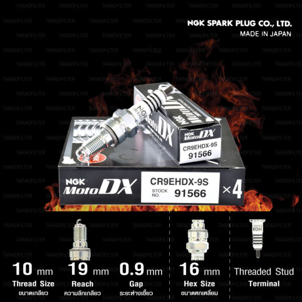 NGK หัวเทียน MotoDX ขั้ว Ruthenium CR9EHDX-9S [ ใช้สำหรับ CB650F / CBR650F / CBR1000RR ] (1 หัว) - Made in Japan