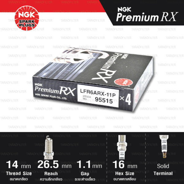 NGK หัวเทียน Premium RX ขั้ว Ruthenium LFR6ARX-11P [ ใช้อัพเกรด LFR6A-11 / DILFR6A11 ] (1 หัว) - Made in Japan