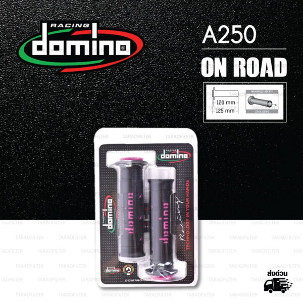 DOMINO MANOPOLE GRIP ปลอกแฮนด์ รุ่น A250 สีดำ-ชมพู ใช้สำหรับรถมอเตอร์ไซค์ [ 1 คู่ ]