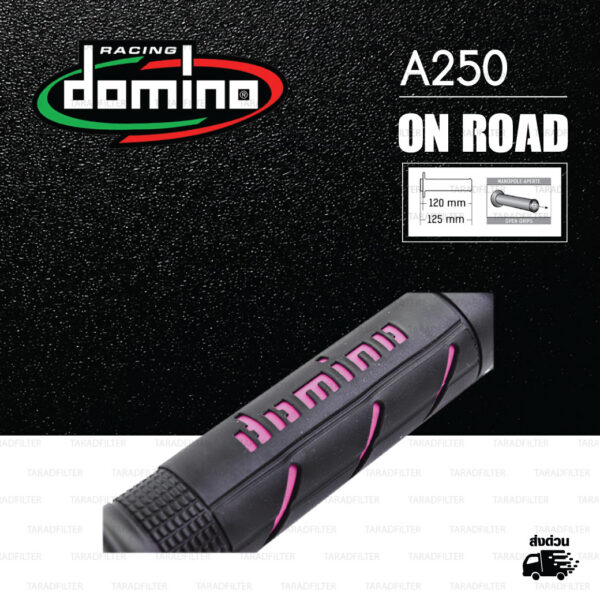 DOMINO MANOPOLE GRIP ปลอกแฮนด์ รุ่น A250 สีดำ-ชมพู ใช้สำหรับรถมอเตอร์ไซค์ [ 1 คู่ ]