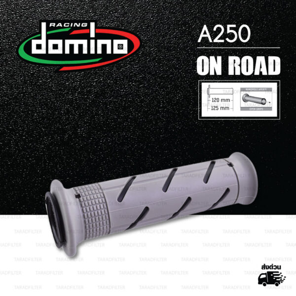 DOMINO MANOPOLE GRIP ปลอกแฮนด์ รุ่น A250 สีเทา-ดำ ใช้สำหรับรถมอเตอร์ไซค์ [ 1 คู่ ]