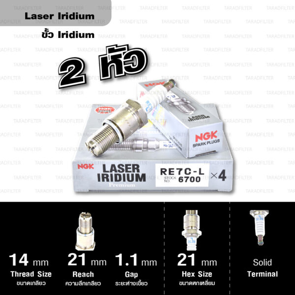 NGK หัวเทียน LASER IRIDIUM RE7C-L ใช้สำหรับรถยนต์ Mazda RX-8 (1 หัว) - Made in Japan