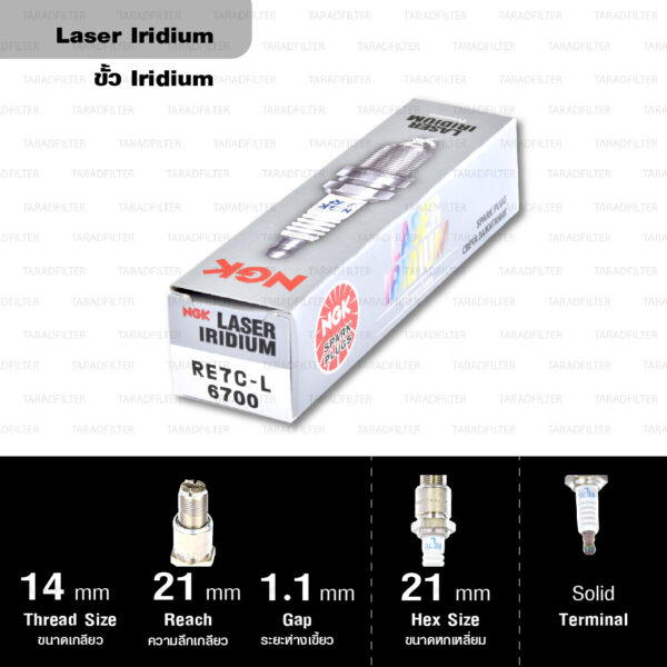 NGK หัวเทียน LASER IRIDIUM RE7C-L ใช้สำหรับรถยนต์ Mazda RX-8 (1 หัว) - Made in Japan