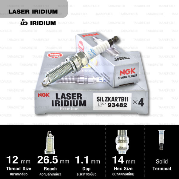 NGK หัวเทียน LASER IRIDIUM SILZKAR7B11 ใช้สำหรับรถยนต์ Subaru Forester (2011-2015) / XV 2.0L (FB20A, FB20B) (1 หัว) - Made in Japan