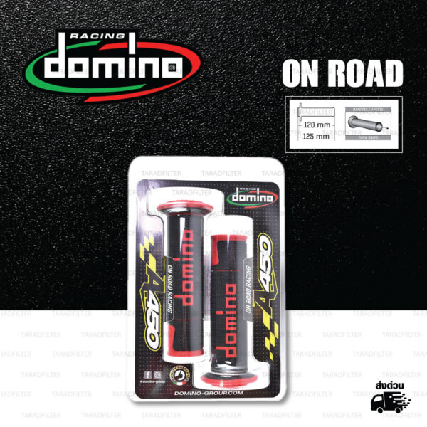 DOMINO MANOPOLE GRIP ปลอกแฮนด์ รุ่น A450 รุ่นใหม่ล่าสุด สีดำ-แดง ใช้สำหรับรถมอเตอร์ไซค์ [ 1 คู่ ]