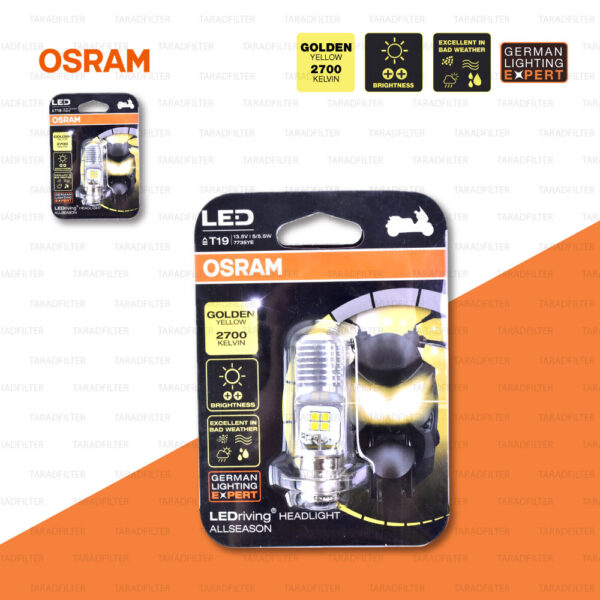 OSRAM หลอดไฟหน้ามอเตอร์ไซค์ LED รุ่น T19 สี GOLDEN YELLOW / 2,700 KELVIN P15d-25-1 [ 13.5V / 5/5.5W ] 7735YE