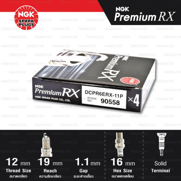 NGK หัวเทียน Premium RX ขั้ว Ruthenium DCPR6ERX-11P [ ใช้อัพเกรด DCPR6E / DCPR6EIX / KR6A-10 ] (1 หัว) - Made in Japan