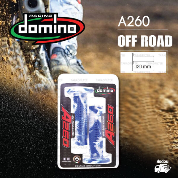 DOMINO MANOPOLE GRIP ปลอกแฮนด์ รุ่น A260 Off Road (ปลายปิด) สีน้ำเงิน-ขาว ใช้สำหรับรถมอเตอร์ไซค์ [ 1 คู่ ] แถมลวดพันแฮนด์