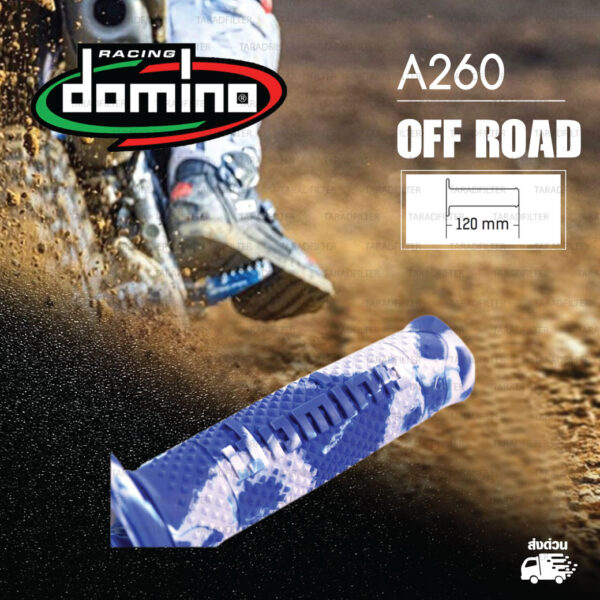 DOMINO MANOPOLE GRIP ปลอกแฮนด์ รุ่น A260 Off Road (ปลายปิด) สีน้ำเงิน-ขาว ใช้สำหรับรถมอเตอร์ไซค์ [ 1 คู่ ] แถมลวดพันแฮนด์