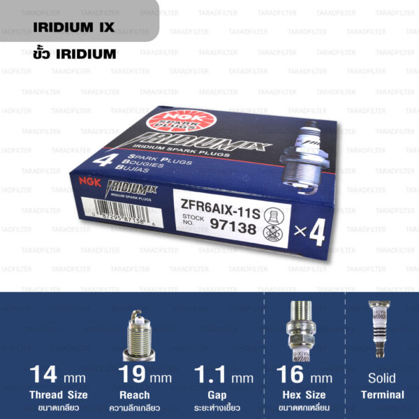 หัวเทียน NGK ZFR6FIX-11S ขั้ว Iridium ใช้สำหรับ Honda Civic Dimension, Accord V6, CRV 2.0,2.4, New CRV, New ODYSSEY, Chevrolet Cruze 1.8