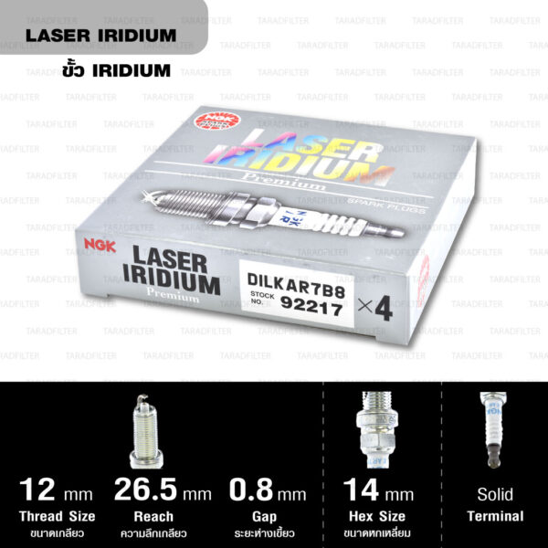 NGK หัวเทียน Laser Iridium ขั้ว Iridium ติดรถ DILKAR7B8 ใช้สำหรับรถยนต์ Subaru Impreza '17-'20 - Made in Japan