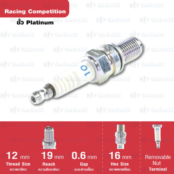 หัวเทียน NGK R2525-10 รุ่น Racing Competition ใช้แทน DCPR10EIX / DCPR10E (1 หัว)