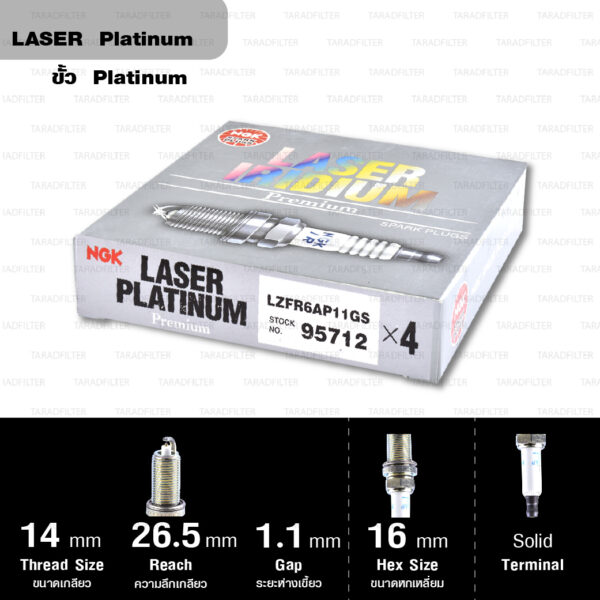 หัวเทียน NGK LZFR6AP11GS ขั้ว Laser Platinum (1 หัว) ใช้สำหรับ BMW 128i 328i 10-'13/ X3 '10-'12