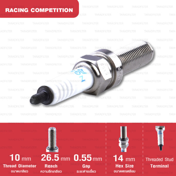 หัวเทียน NGK R0465B-10 รุ่น Racing Competition ไร้เขี้ยวใช้สำหรับ XMAX300 Forza MT-07 ZX-10R Z400 Ninja400 YZF-R1 S1000RR CRF1000L (1 หัว)