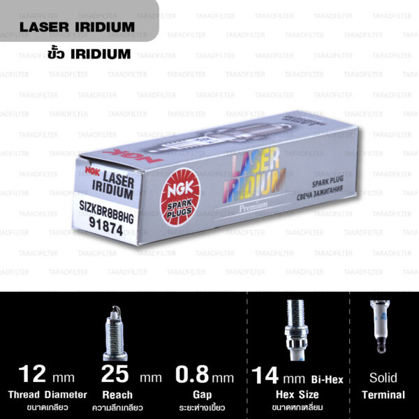 NGK หัวเทียน LASER IRIDIUM SIZKBR8B8HG ใช้สำหรับรถยนต์ BMW X6 '08-'14 , 760Li '10-'15 - Made in Japan