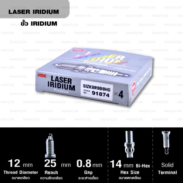 NGK หัวเทียน LASER IRIDIUM SIZKBR8B8HG ใช้สำหรับรถยนต์ BMW X6 '08-'14 , 760Li '10-'15 - Made in Japan