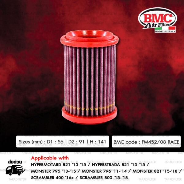 BMC Air Filter กรองอากาศ นำเข้าจากประเทศ อิตาลี ( Made in Italy ) ใช้สำหรับ Ducati [ FM452/08 RACE ]