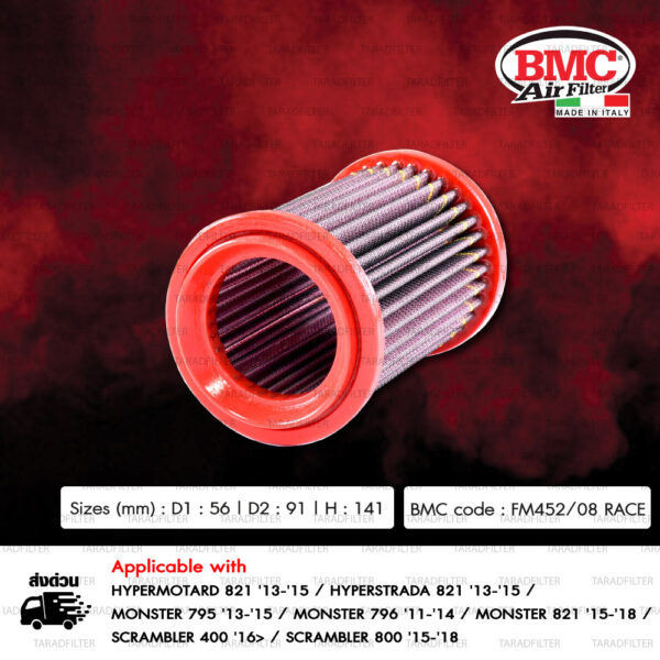 BMC Air Filter กรองอากาศ นำเข้าจากประเทศ อิตาลี ( Made in Italy ) ใช้สำหรับ Ducati [ FM452/08 RACE ]