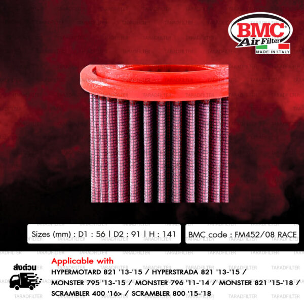 BMC Air Filter กรองอากาศ นำเข้าจากประเทศ อิตาลี ( Made in Italy ) ใช้สำหรับ Ducati [ FM452/08 RACE ]