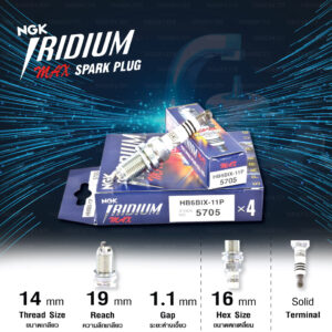 หัวเทียน NGK IRIDIUM MAX【 HB6BIX-11P 】ขั้ว IRIDIUM / PLATINUM 3 เขี้ยว - Made in Japan