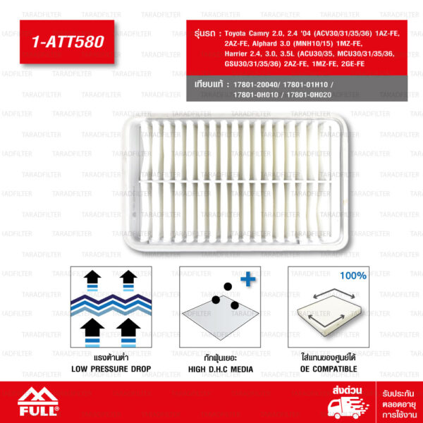 FULL กรองอากาศ ใช้สำหรับ Toyota Camry / Alphard / Harrier #17801-20040 [1-ATT580]