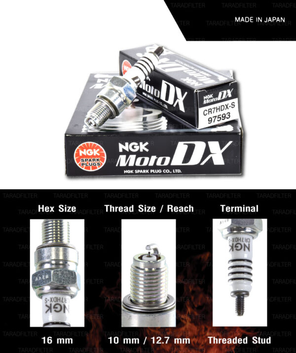 NGK หัวเทียน MotoDX ขั้ว Ruthenium【 CR7HDX-S 】ใช้สำหรับ Fino / Mio / Fresh / Nouvo / KLX125 / KLX140 / KLX150 (1 หัว) – Made in Japan