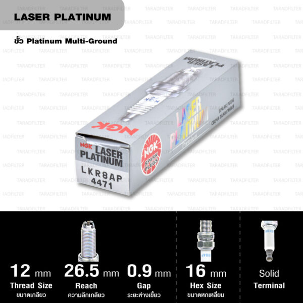 NGK หัวเทียน LASER PLATINUM LKR8AP (1 หัว) - Made in Japan