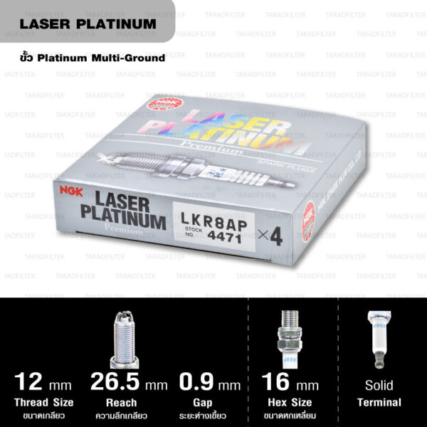 NGK หัวเทียน LASER PLATINUM LKR8AP (1 หัว) - Made in Japan