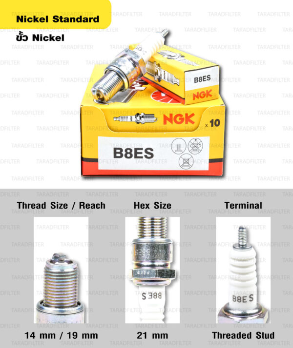 หัวเทียน NGK รุ่น NICKEL STANDARD ขั้ว NICKEL【 B8ES 】