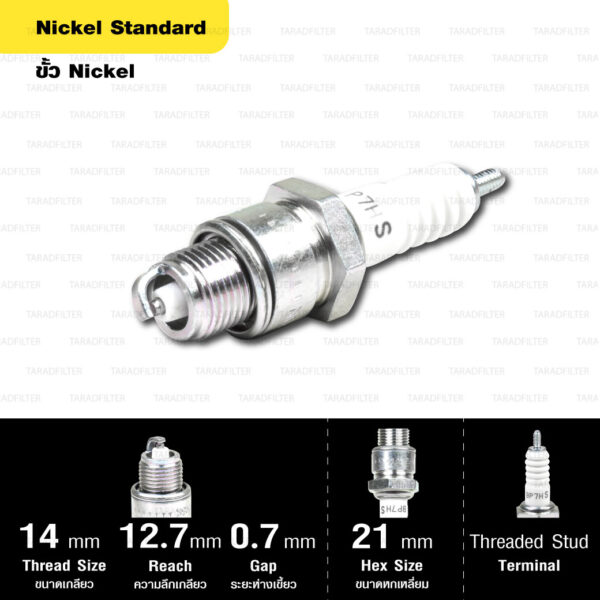 หัวเทียน NGK รุ่น NICKEL STANDARD ขั้ว NICKEL【 BP7HS 】ใช้สำหรับ Alfa / Belle / Mate / Spinter / Swing / RC100 / RC80 / Cosmo / GTO / GTX / Neon / Tuxedo / LEO